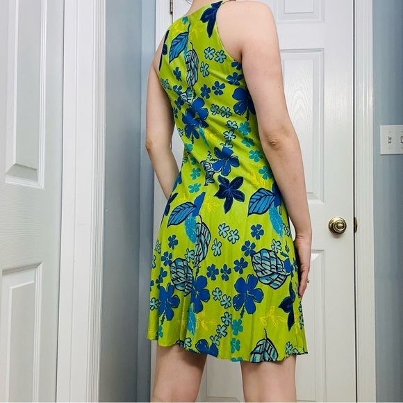 Vintage Dress Mini Summer Floral Green Y2K Casual Beach Shift Dopamine 0 Small - Picture 2 of 6